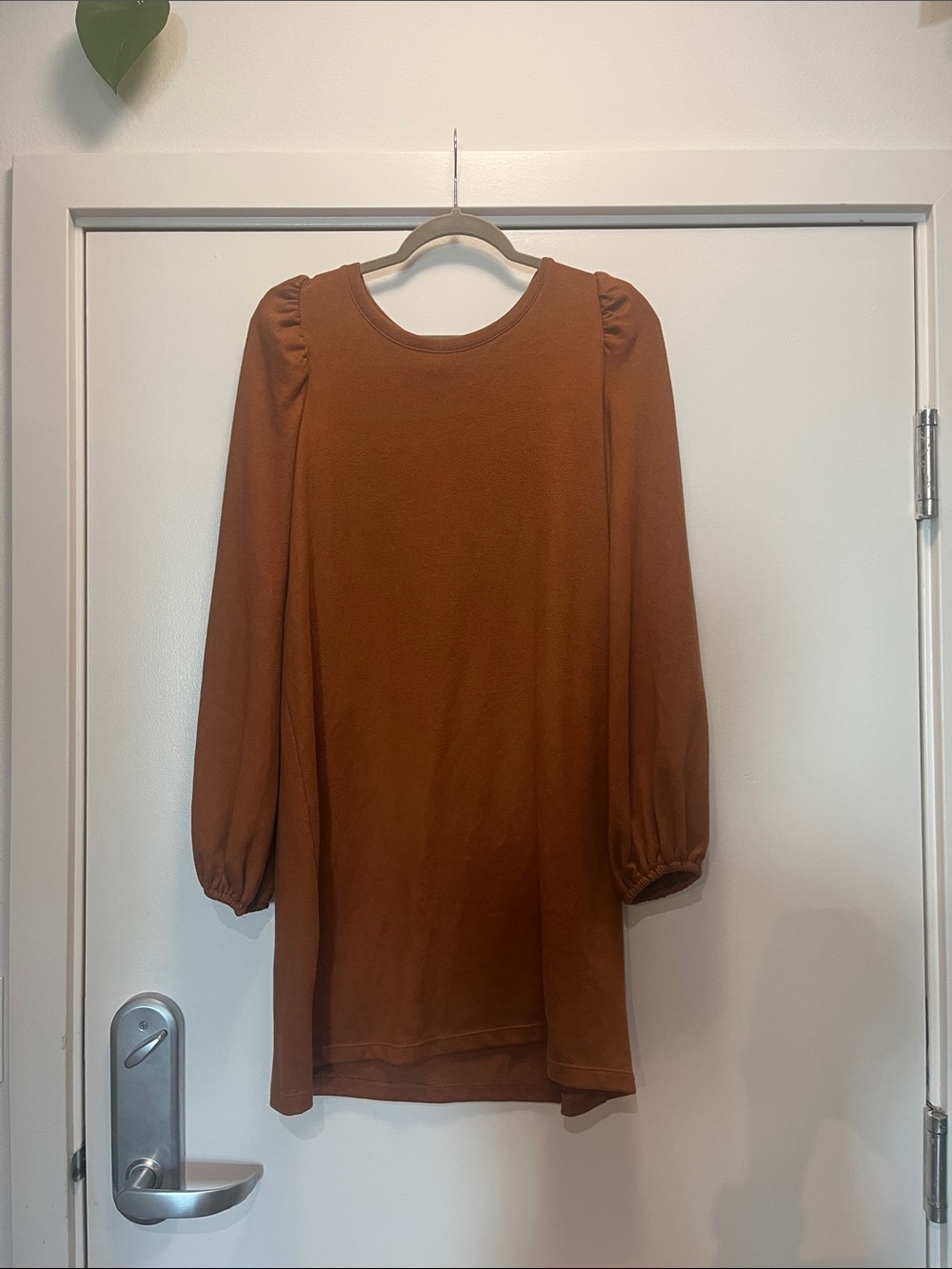 Nine West Burnt Orange Long-Sleeve Puff Shoulder dress